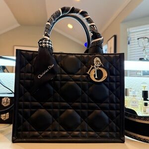 Dior Book Tote with Strap Macrocannage Quilt Calfskin Small